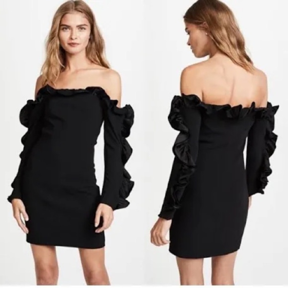 CINQ À SEPT Women’s Rosemarie Ruffle Black Off the Shoulder Dress